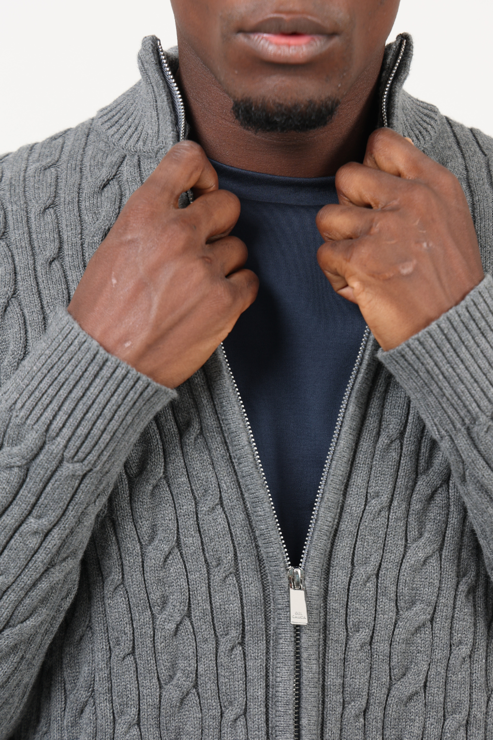 Charcoal Cashmere Cable Knit Full Zip