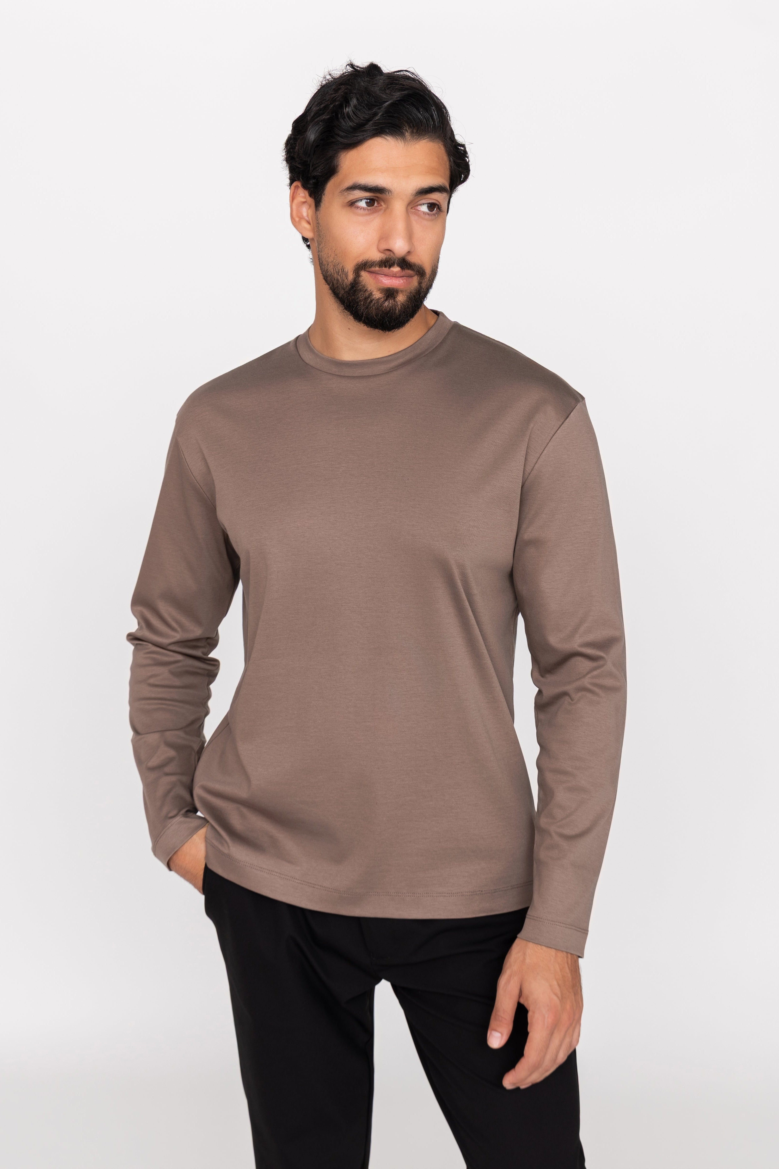 Mocha Cotton-Silk Longsleeve T-shirt