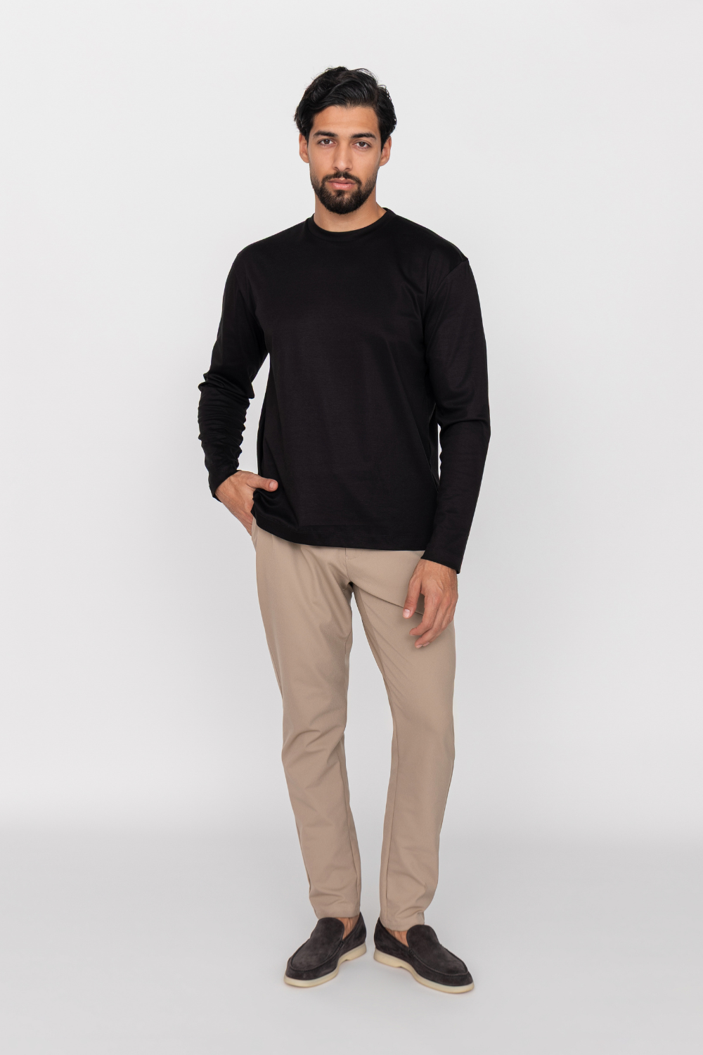 Black Cotton-Silk Longsleeve T-shirt