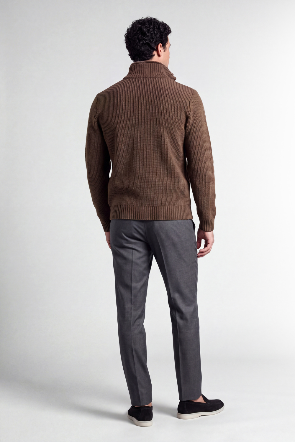 Brown Fur Collar Wool Cardigan