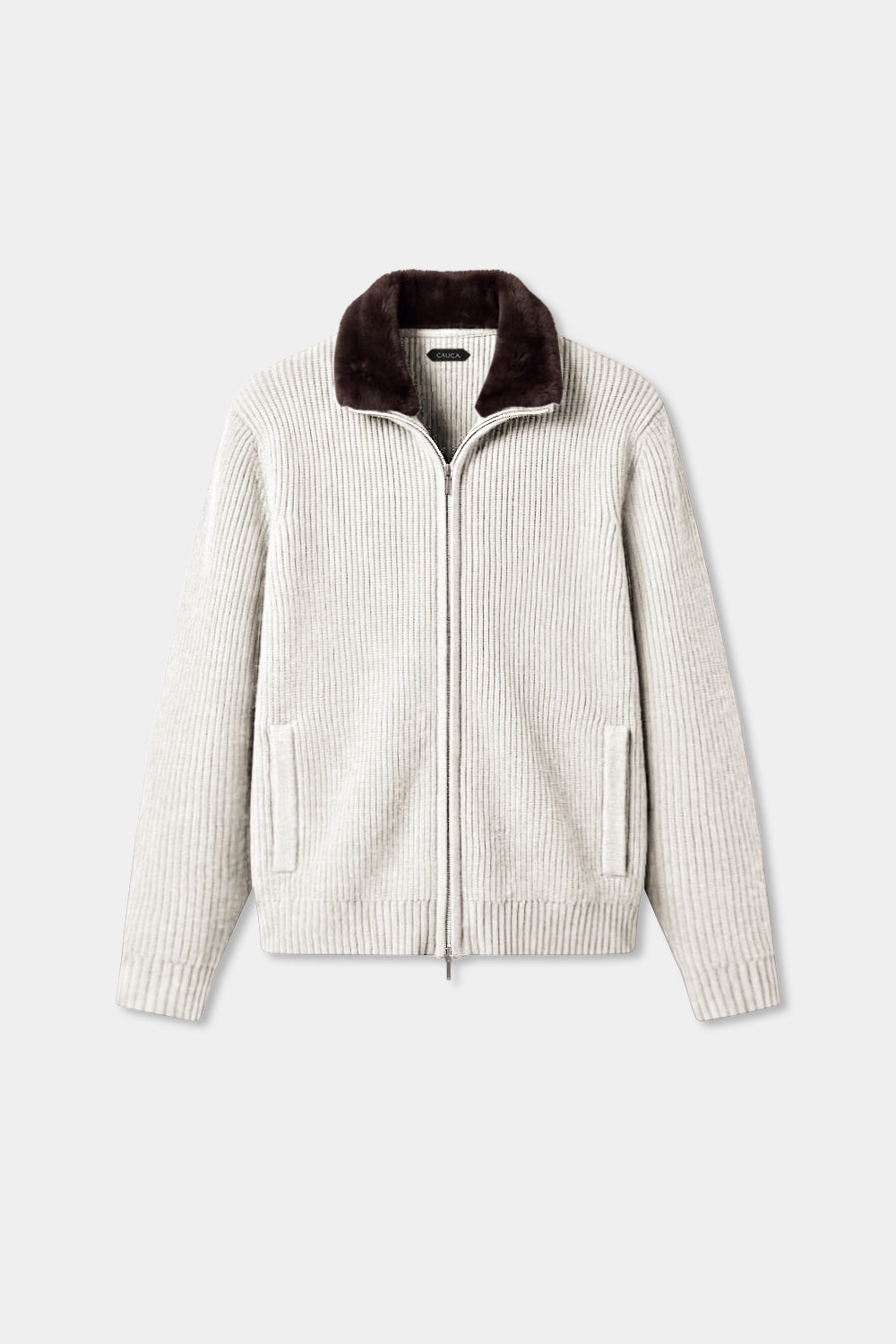 Off-White Fur Collar Wool Cardigan