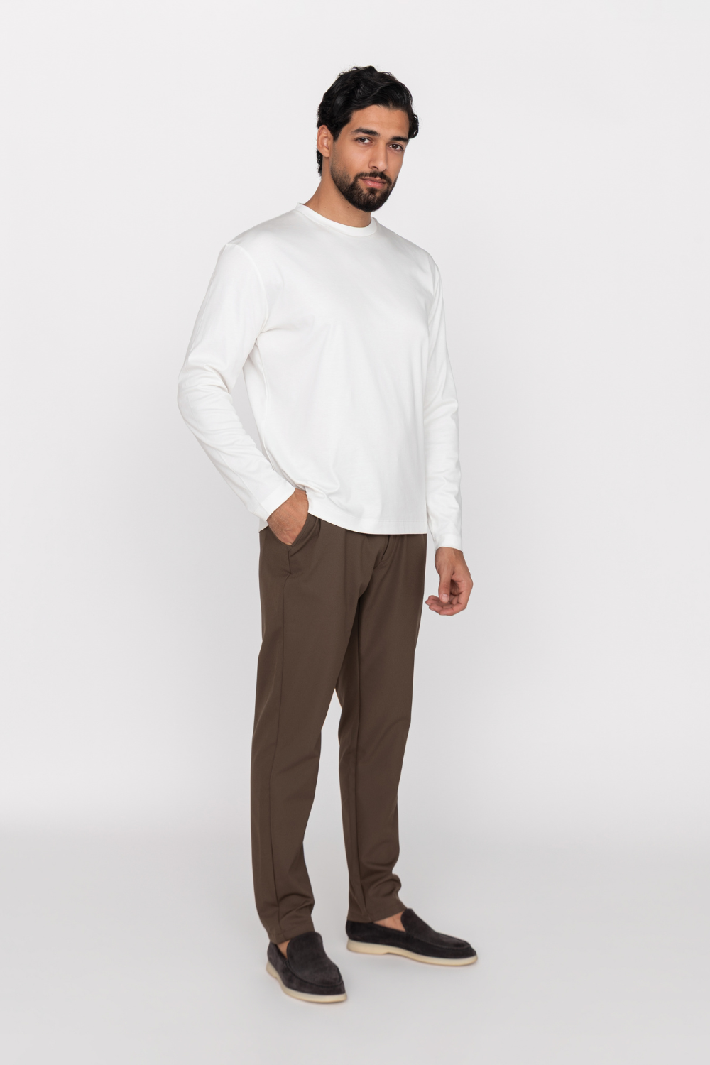 White Cotton-Silk Longsleeve T-shirt