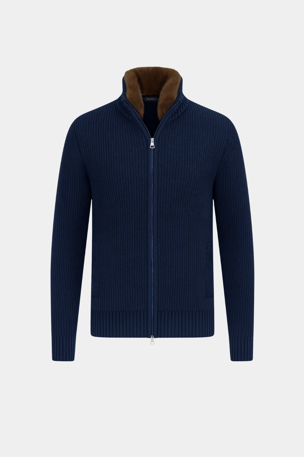 Navy Blue Fur Collar Wool Full Zip