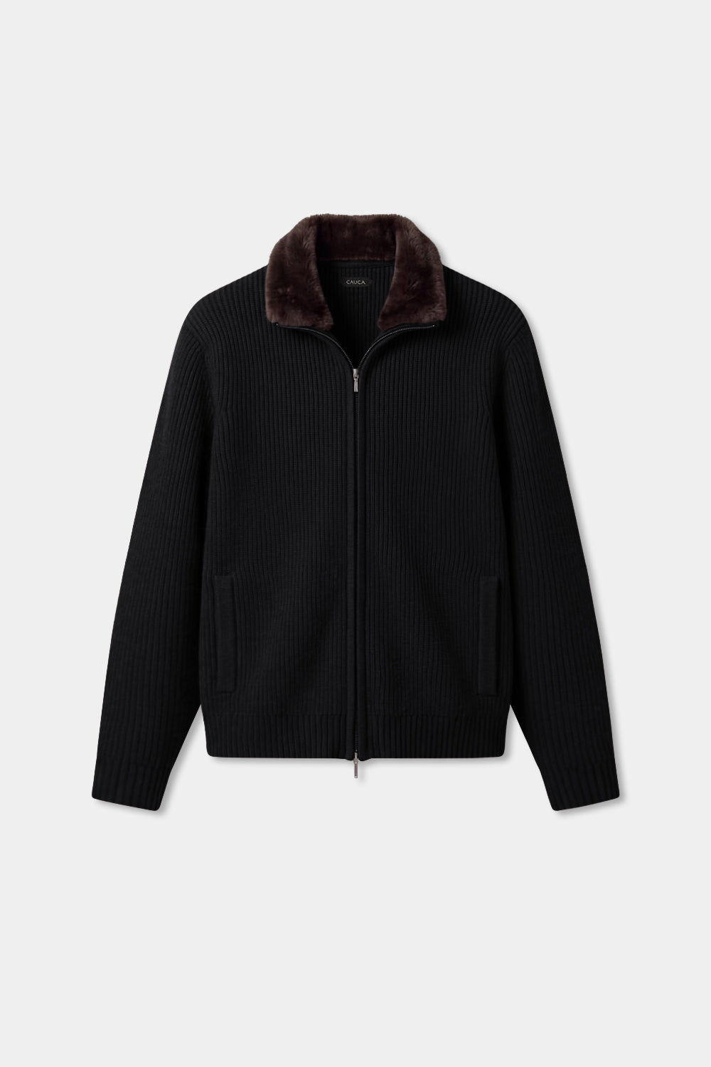 Black Fur Collar Wool Cardigan